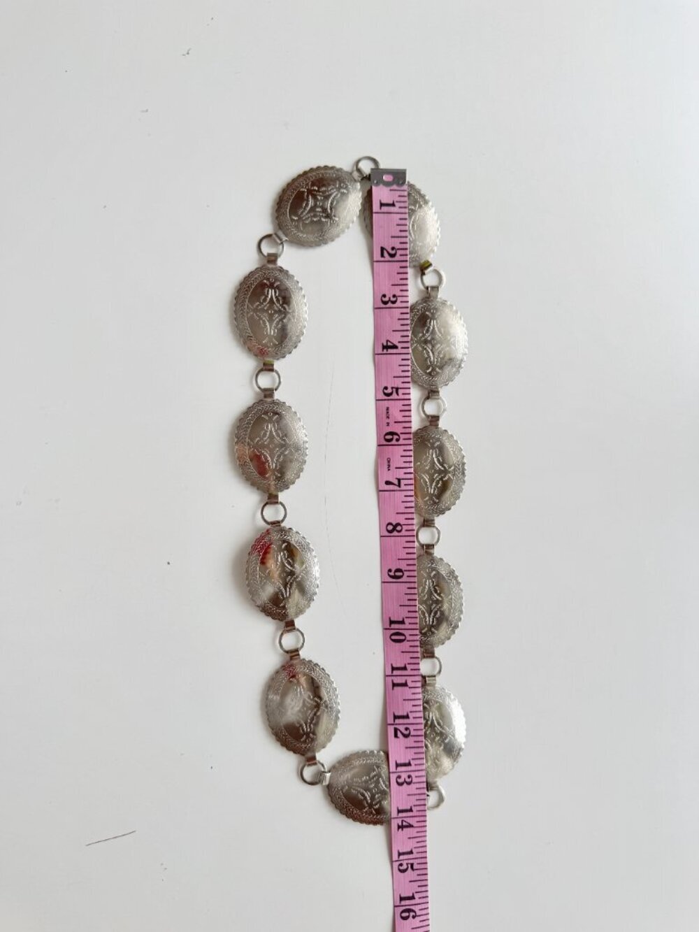 Vintage Silver Tone Etched Concho Medallion Chain Link Belt, One Size - Picture 9 of 9